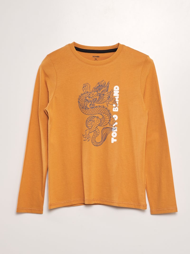 T-shirt de algodão de manga comprida AMARELO - Kiabi