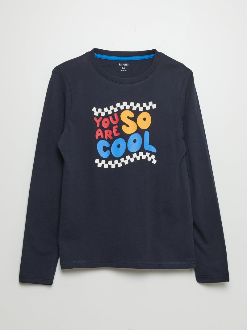 T-shirt de algodão de manga comprida AZUL - Kiabi