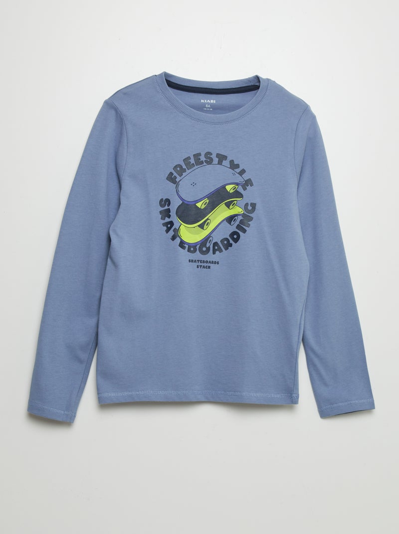 T-shirt de algodão de manga comprida AZUL - Kiabi