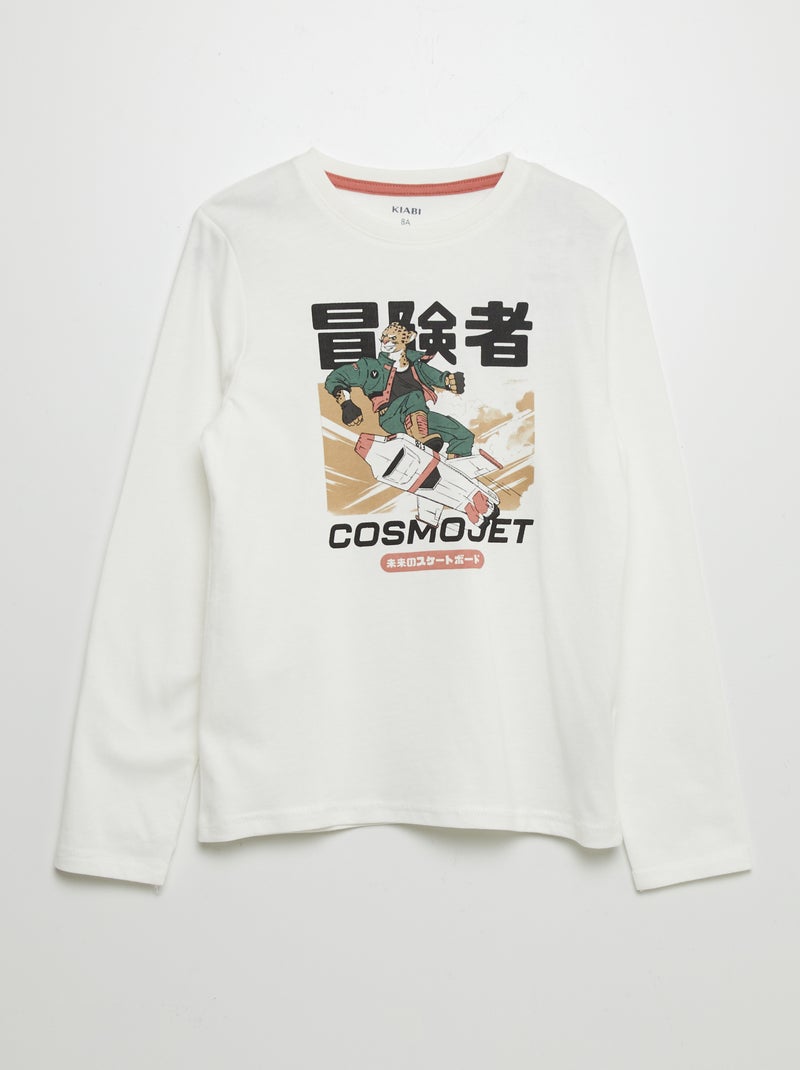 T-shirt de algodão de manga comprida BRANCO - Kiabi