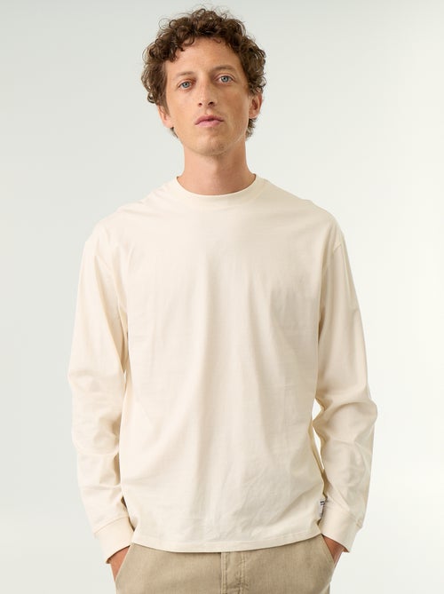 T-shirt de algodão de manga comprida e gola redonda - Kiabi