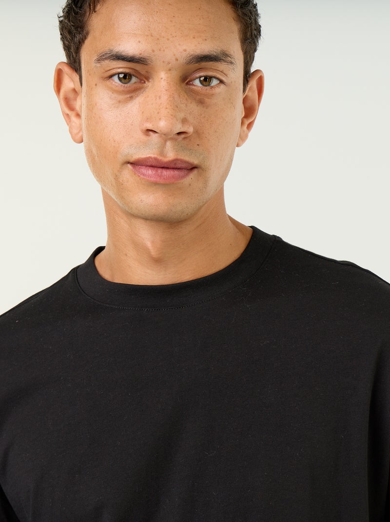 T-shirt de algodão de manga comprida e gola redonda Preto - Kiabi