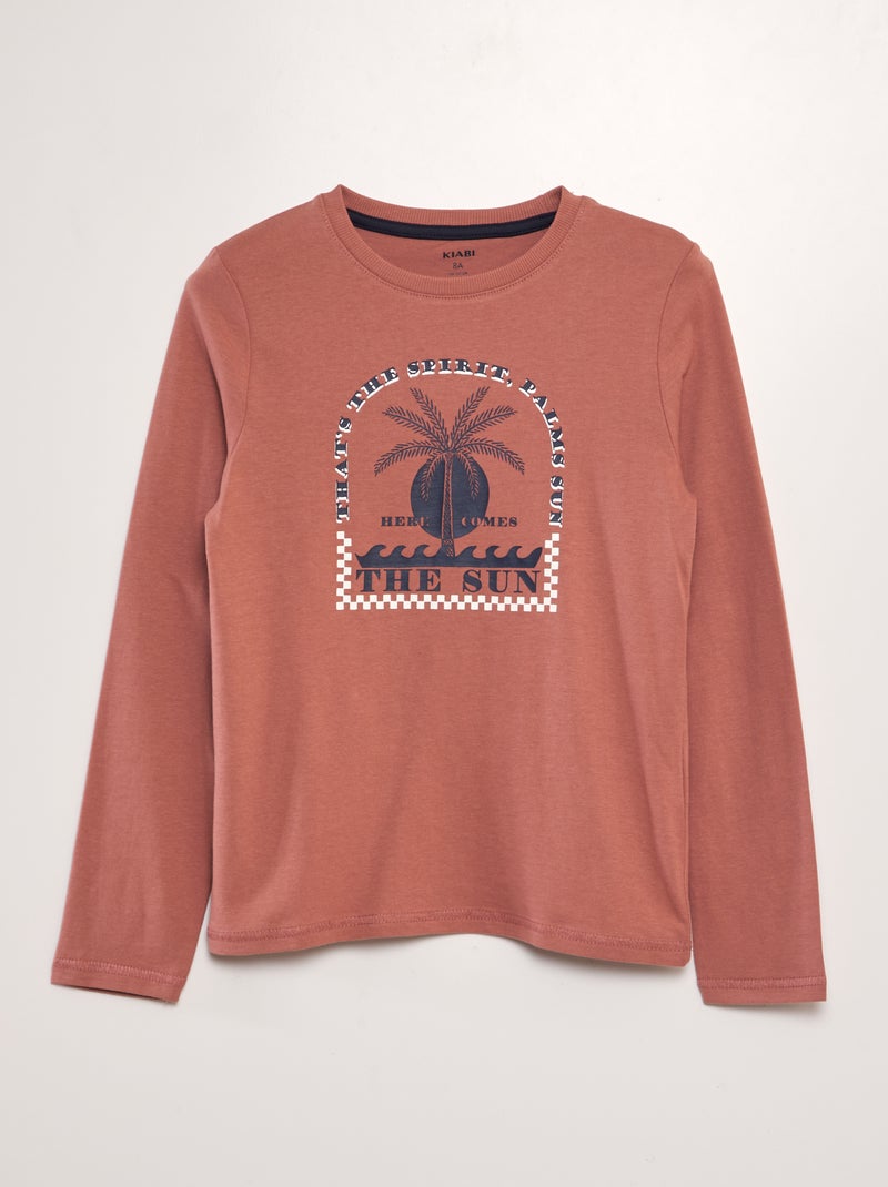 T-shirt de algodão de manga comprida VERMELHO - Kiabi
