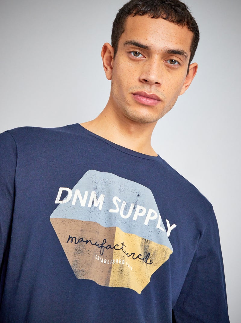 T-shirt de algodão de manga curta Azul Marinho - Kiabi