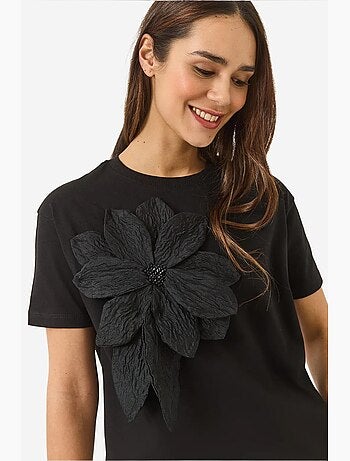 T-shirt de algodão de manga curta com acessório floral lucci