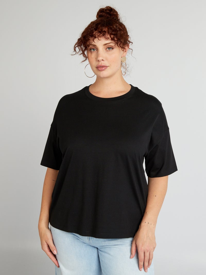 T-shirt de algodão de manga curta Preto - Kiabi