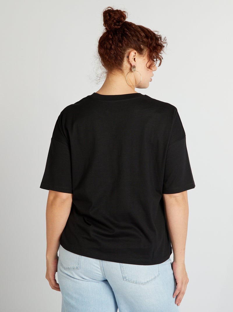 T-shirt de algodão de manga curta Preto - Kiabi