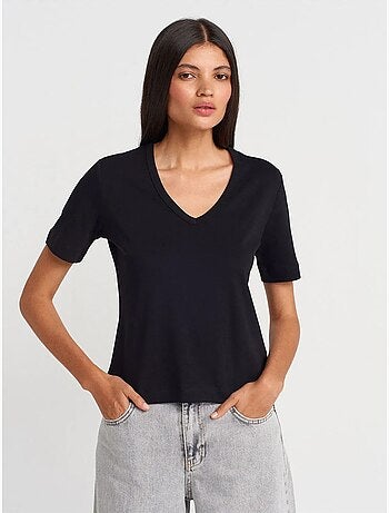 T-shirt de algodão de mulher com decote em v dilvin