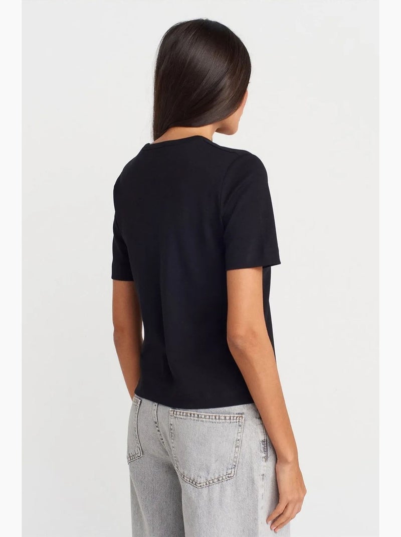 T-shirt de algodão de mulher com decote em v dilvin Preto - Kiabi
