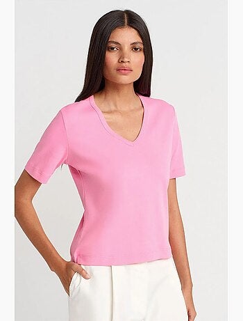 T-shirt de algodão de mulher com decote em v dilvin