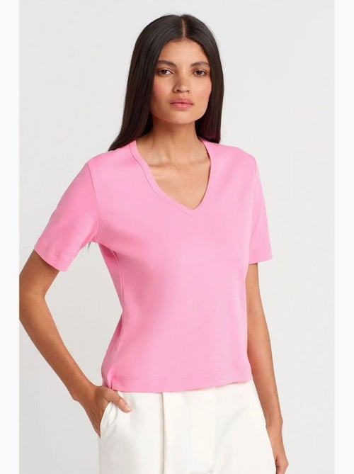 T-shirt de algodão de mulher com decote em v dilvin - Kiabi