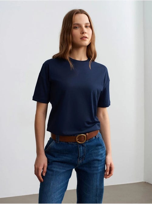 T-shirt de algodão de mulher com decote redondo dilvin - Kiabi