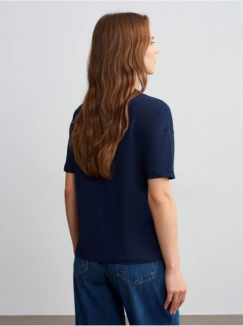 T-shirt de algodão de mulher com decote redondo dilvin Azul-marinho - Kiabi