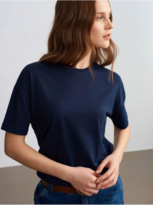 T-shirt de algodão de mulher com decote redondo dilvin - Kiabi