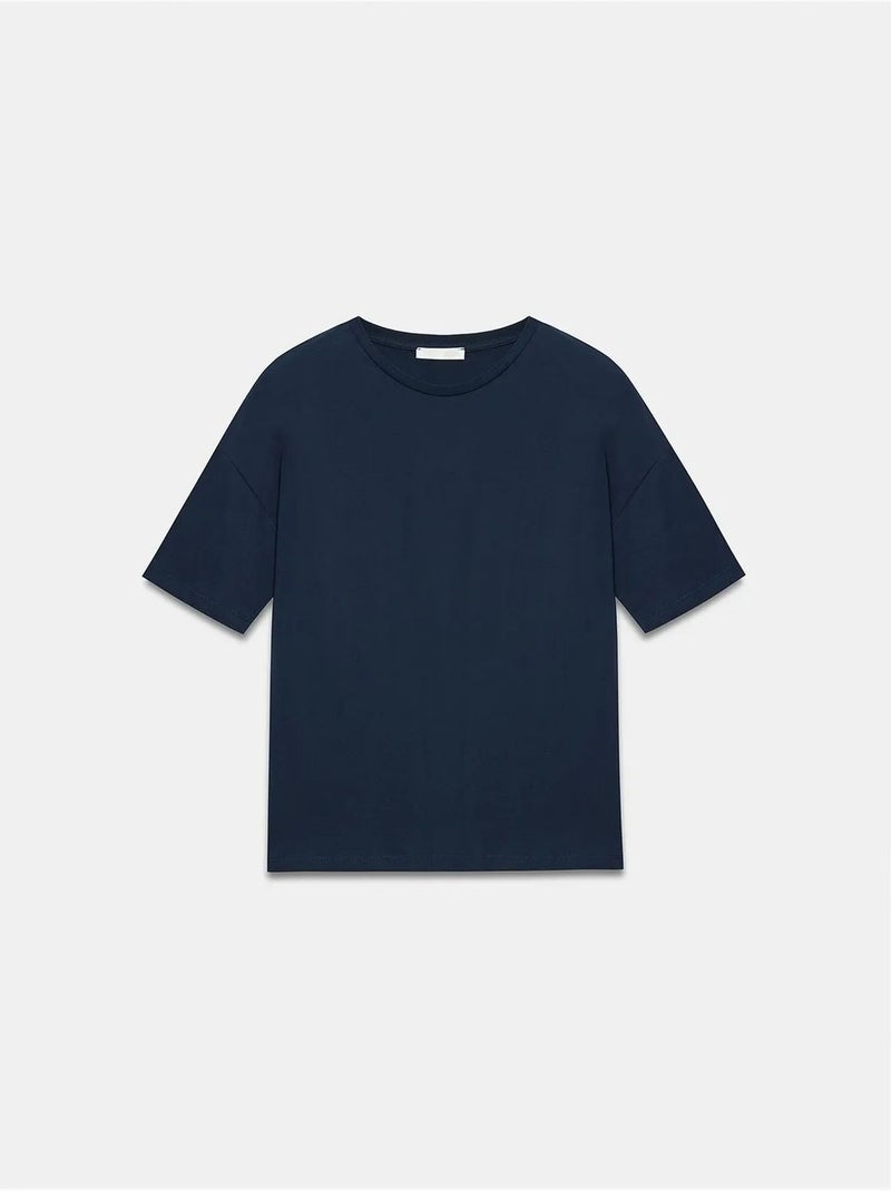 T-shirt de algodão de mulher com decote redondo dilvin Azul-marinho - Kiabi