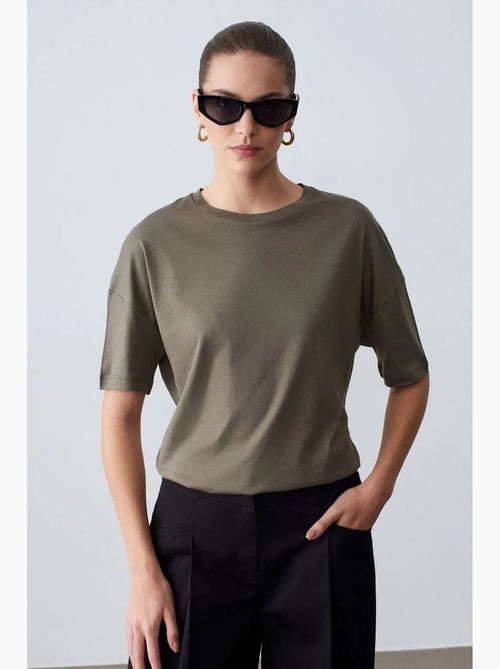 T-shirt de algodão de mulher com decote redondo dilvin - Kiabi