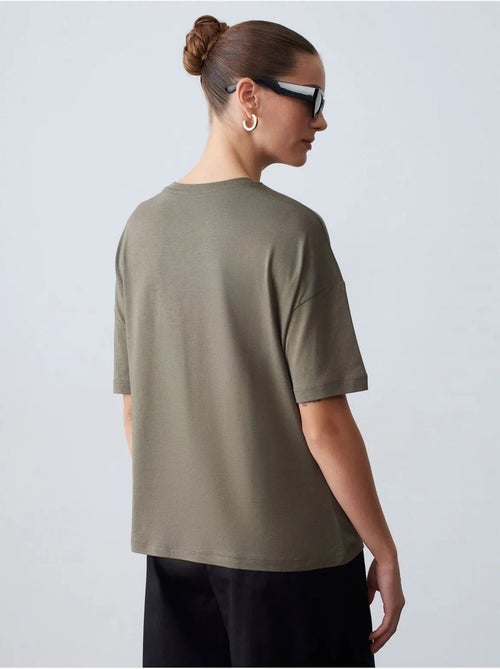 T-shirt de algodão de mulher com decote redondo dilvin - Kiabi