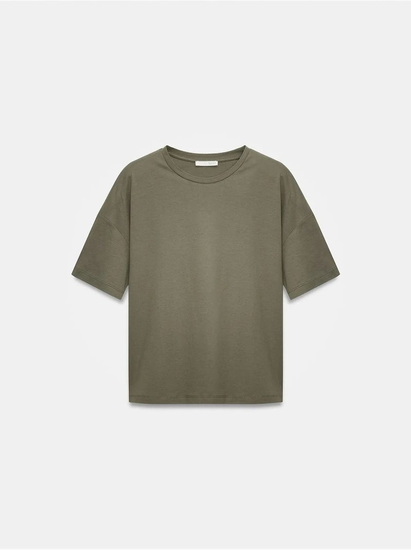 T-shirt de algodão de mulher com decote redondo dilvin Cáqui - Kiabi