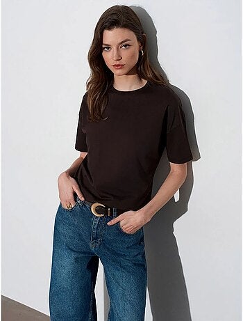 T-shirt de algodão de mulher com decote redondo dilvin