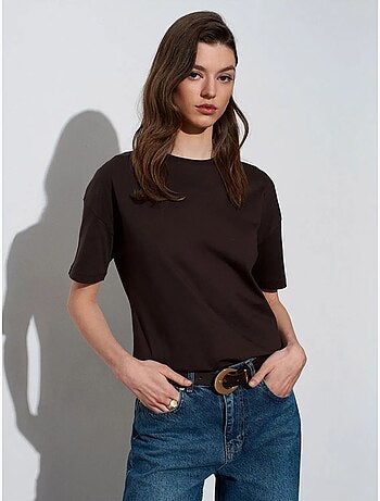 T-shirt de algodão de mulher com decote redondo dilvin