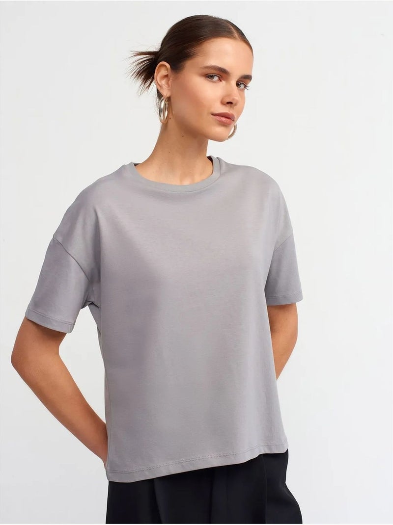 T-shirt de algodão de mulher com decote redondo dilvin Cinza claro - Kiabi