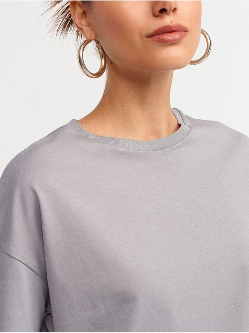 T-shirt de algodão de mulher com decote redondo dilvin Cinza claro - Kiabi