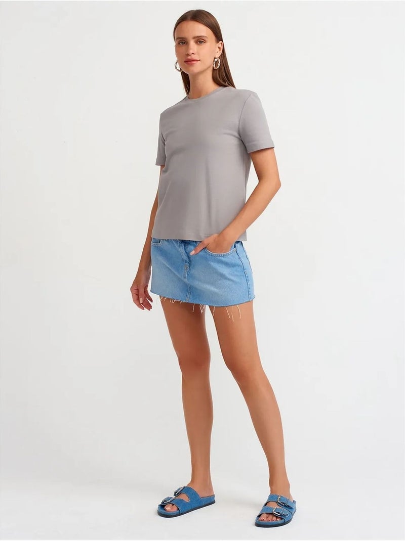 T-shirt de algodão de mulher com decote redondo dilvin Cinza claro - Kiabi