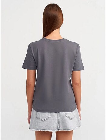 T-shirt de algodão de mulher com decote redondo dilvin