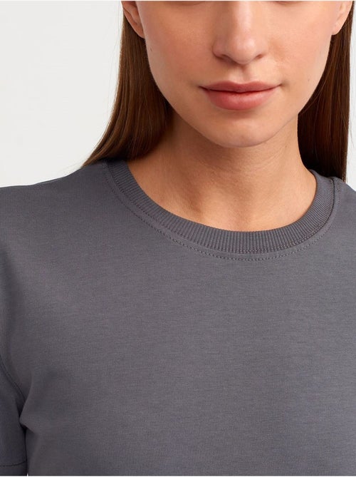 T-shirt de algodão de mulher com decote redondo dilvin - Kiabi