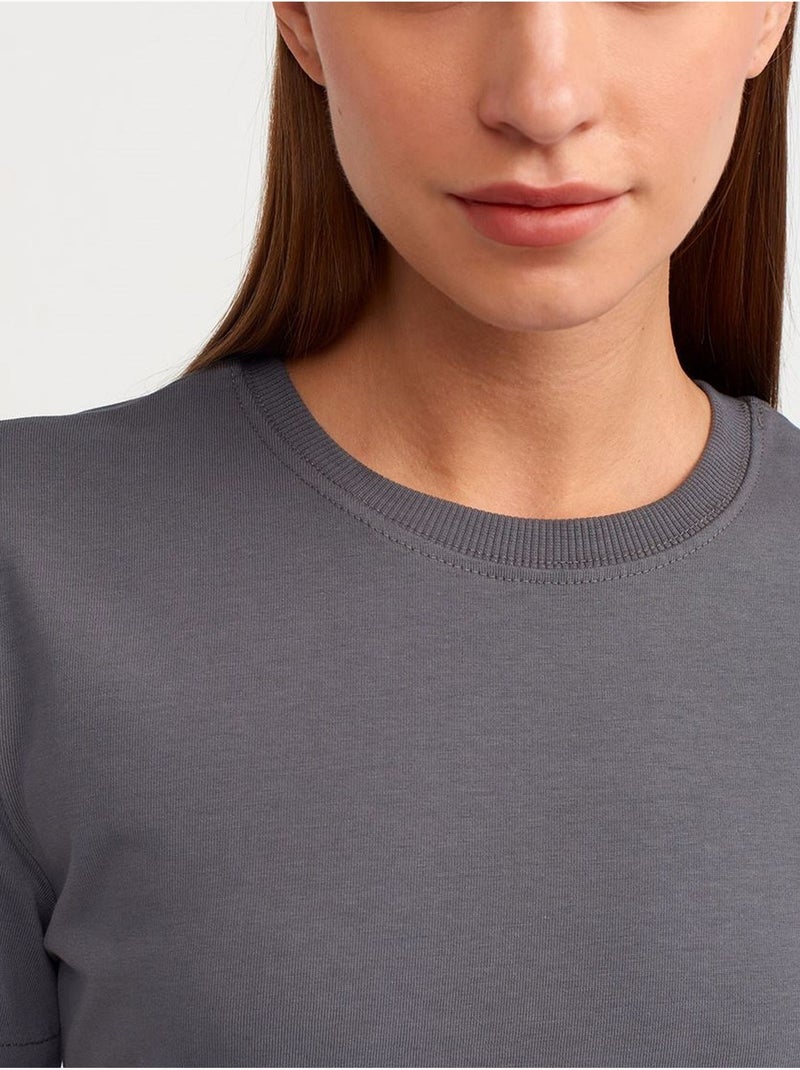 T-shirt de algodão de mulher com decote redondo dilvin Cinza-preto - Kiabi