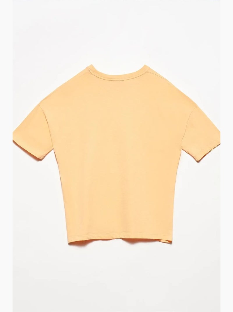 T-shirt de algodão de mulher com decote redondo dilvin Laranja-claro - Kiabi