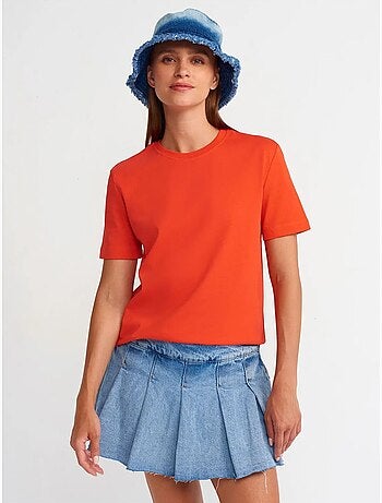 T-shirt de algodão de mulher com decote redondo dilvin