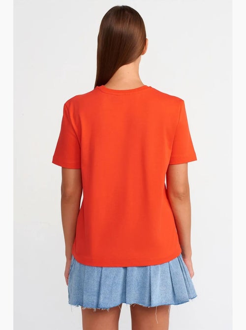 T-shirt de algodão de mulher com decote redondo dilvin - Kiabi