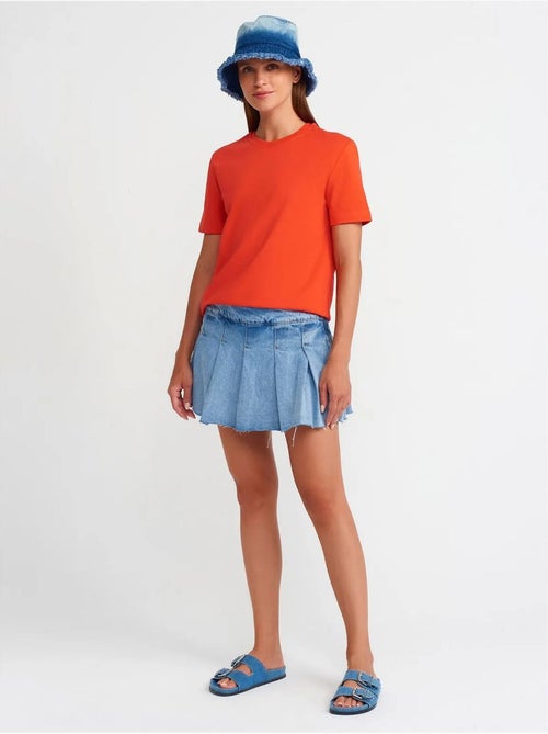 T-shirt de algodão de mulher com decote redondo dilvin - Kiabi