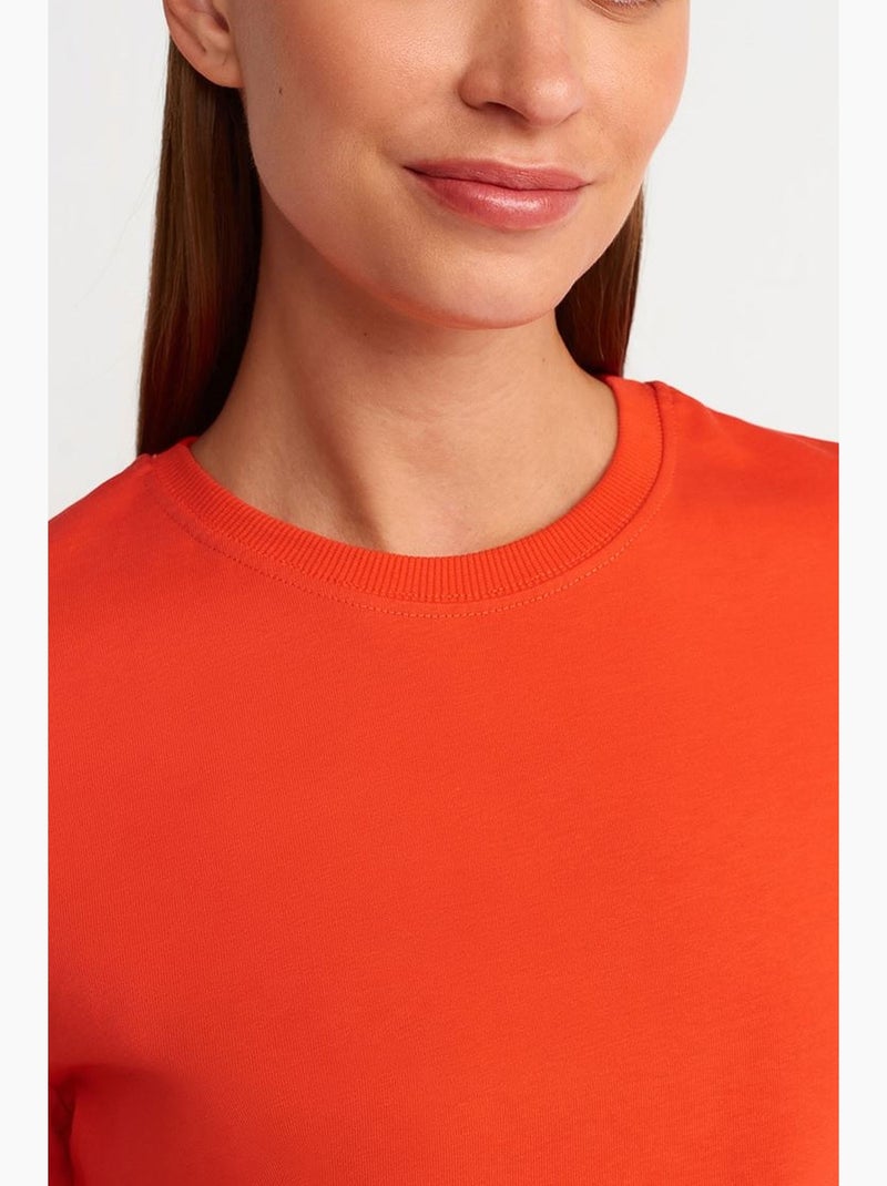 T-shirt de algodão de mulher com decote redondo dilvin Laranja - Kiabi