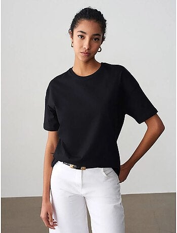 T-shirt de algodão de mulher com decote redondo dilvin