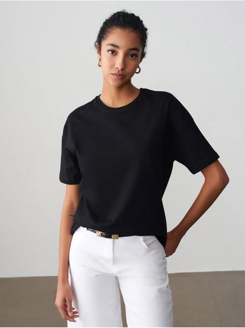 T-shirt de algodão de mulher com decote redondo dilvin - Kiabi