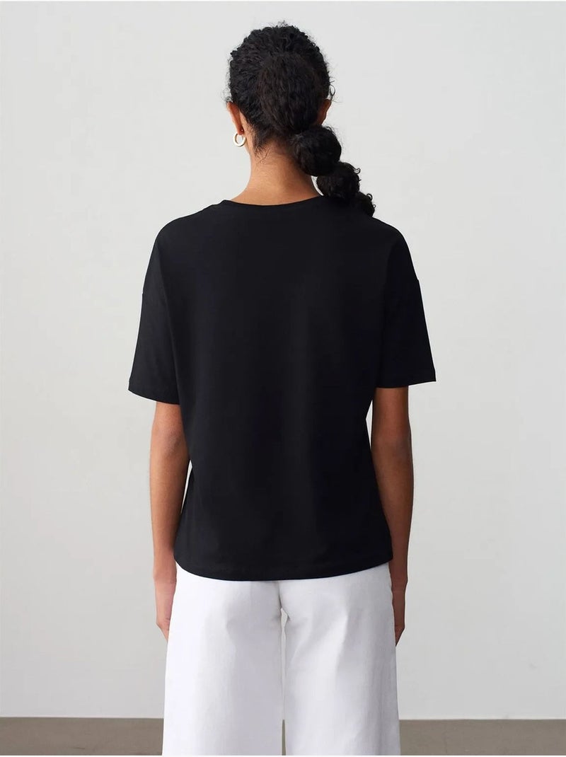 T-shirt de algodão de mulher com decote redondo dilvin Preto - Kiabi
