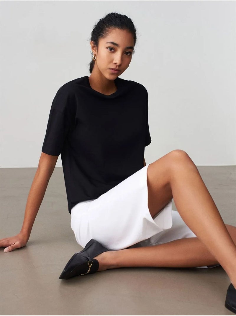 T-shirt de algodão de mulher com decote redondo dilvin Preto - Kiabi
