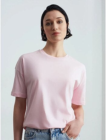 T-shirt de algodão de mulher com decote redondo dilvin