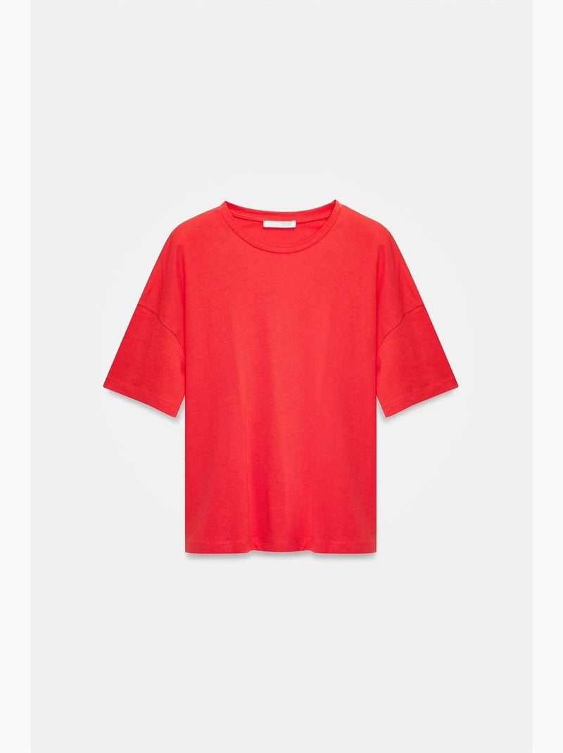 T-shirt de algodão de mulher com decote redondo dilvin Vermelho - Kiabi