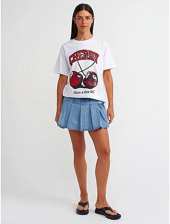 T-shirt de algodão estampada com decote redondo para mulher dilvin