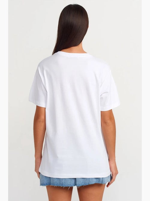 T-shirt de algodão estampada com decote redondo para mulher dilvin - Kiabi T-shirt de algodão estampada com decote redondo para mulher dilvin - Kiabi