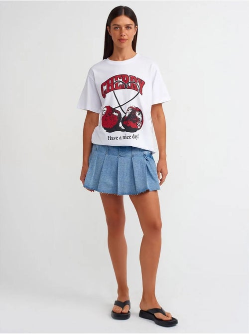 T-shirt de algodão estampada com decote redondo para mulher dilvin - Kiabi T-shirt de algodão estampada com decote redondo para mulher dilvin - Kiabi