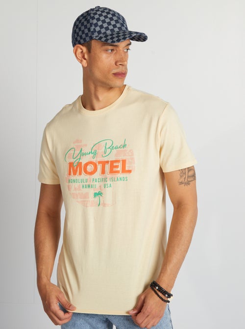 T-shirt de algodão estampada de gola redonda - Kiabi