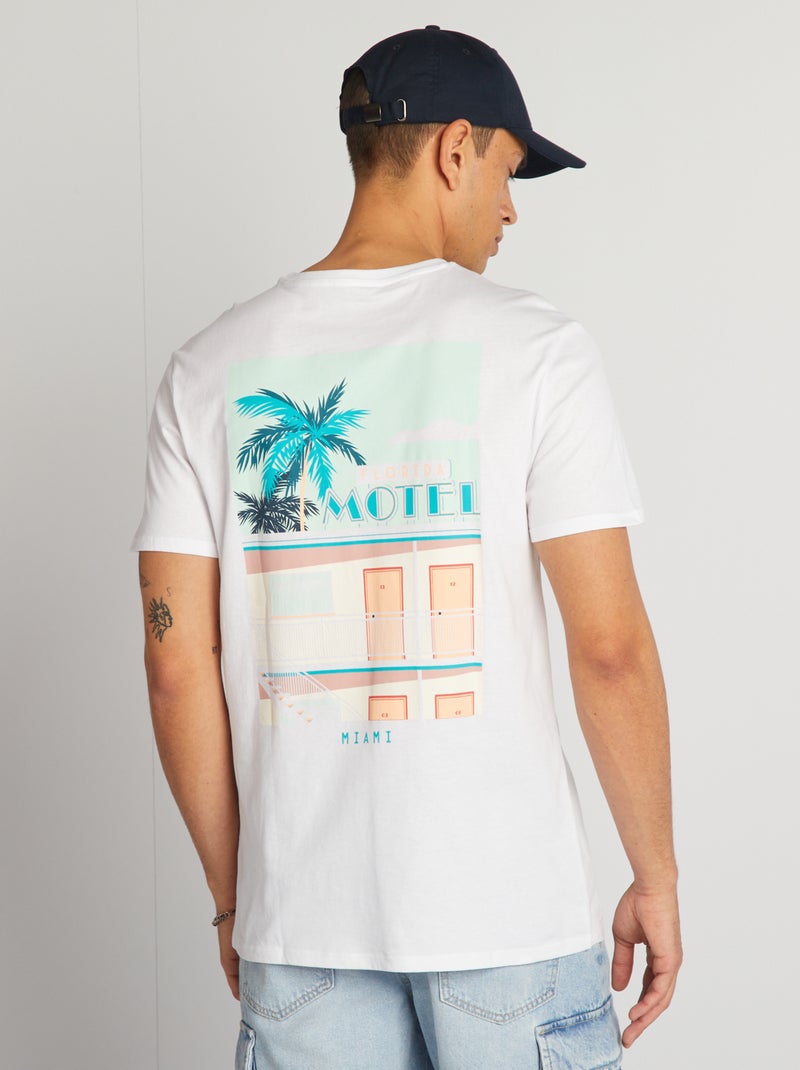T-shirt de algodão estampada de gola redonda BRANCO - Kiabi