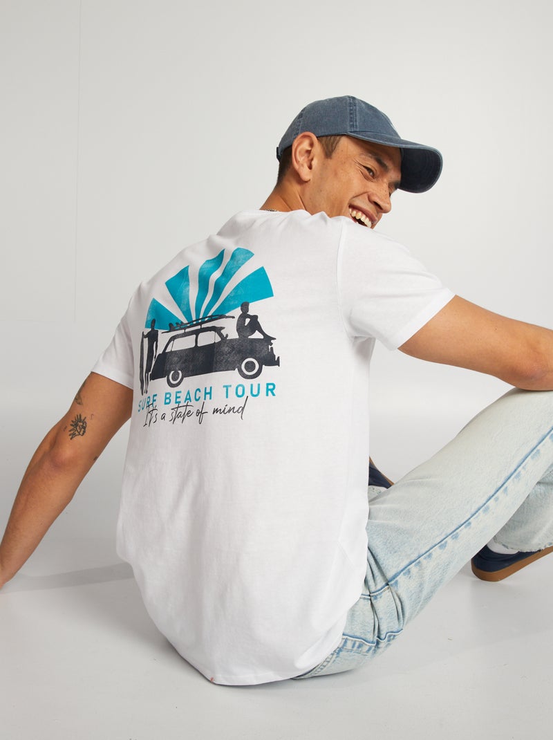 T-shirt de algodão estampada de gola redonda BRANCO - Kiabi