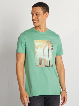 T-shirt de algodão estampada de gola redonda