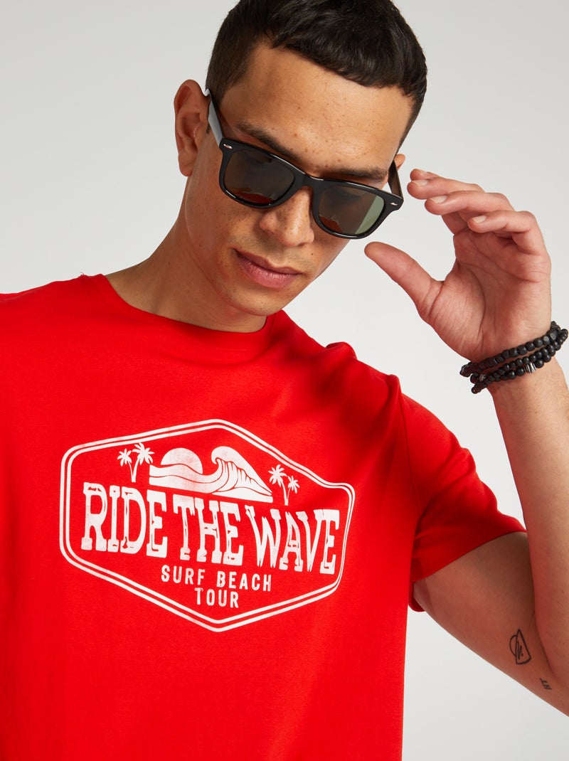 T-shirt de algodão estampada de gola redonda VERMELHO - Kiabi