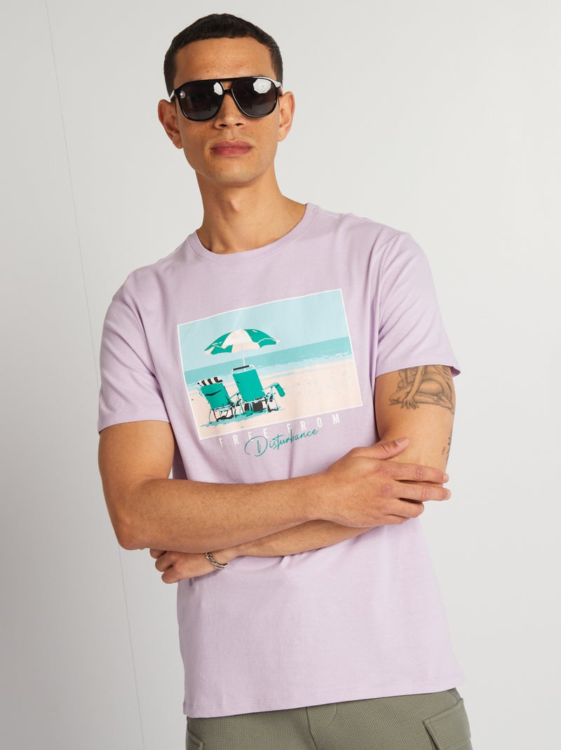 T-shirt de algodão estampada de gola redonda VIOLETA - Kiabi